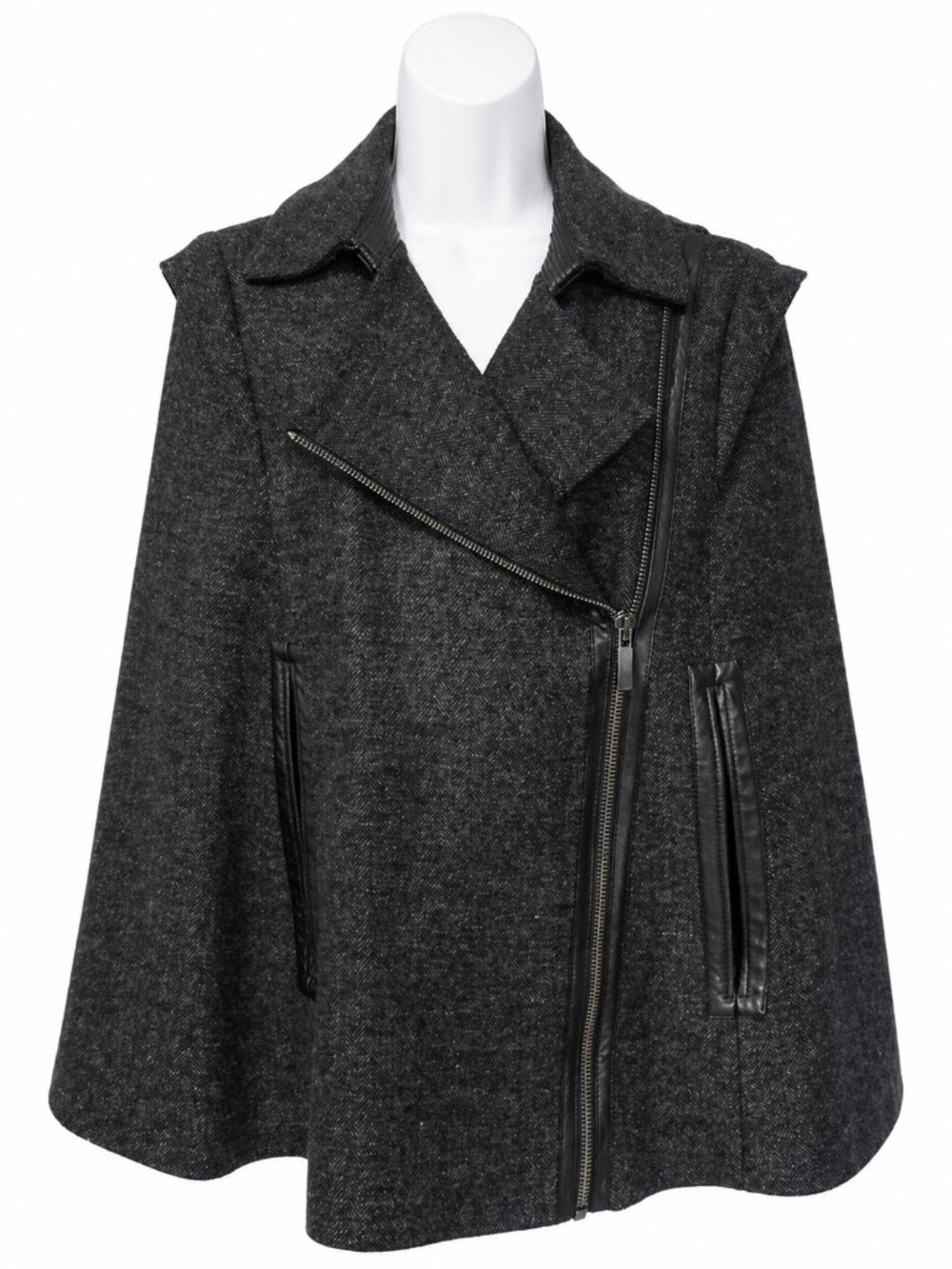 7 For All Mankind Charcoal Herringbone Cape Coat | XS